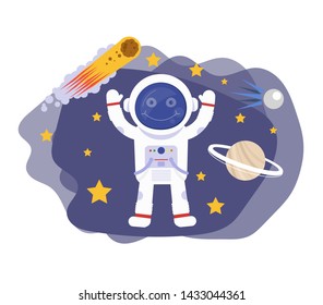 Astronaut character in space. Vector design graphic flat cartoon illustration