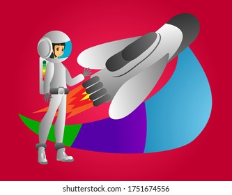 astronaut character with spaceship illustration for science club background