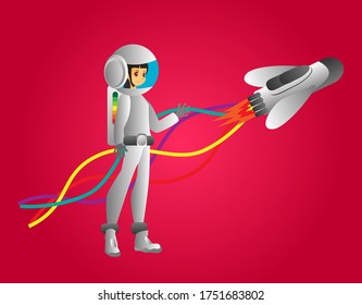 astronaut character with spaceship illustration for science club background