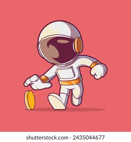 An astronaut character trying to catch a coin vector illustration. Finance, exploration design concept.