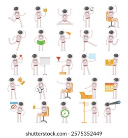 astronaut characters in different poses illustration set