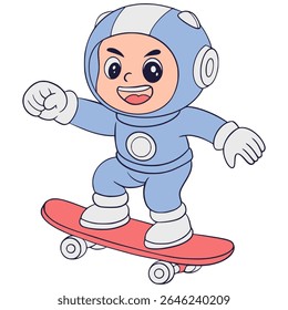 Astronaut Characters and skateboarding Illustration Cartoon Cute