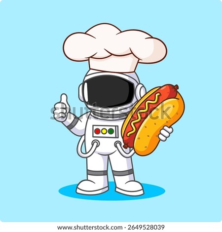 Astronaut Chef with Hot Dog Vector Illustration Cartoon Design