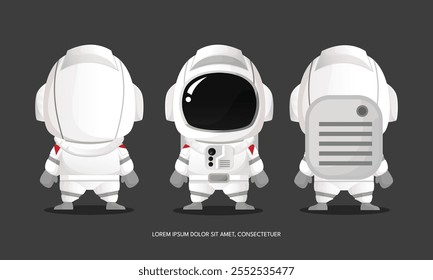 Perfil de hoja de personaje de chibi astronauta de vista frontal y posterior arte plano lindo simple Ilustración vectorial cabeza grande con detalle y parte móvil perfecto para niños portada de libro o activo de diseño 