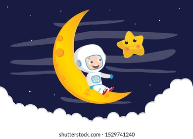 Astronaut child sitting on the moon.