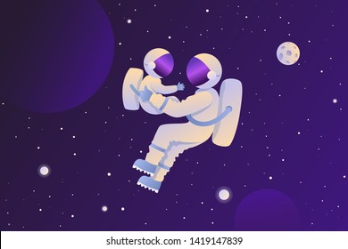 Astronaut with a child in space. Space tourist. Vector background. EPS 10.