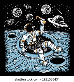 Astronaut chilling on the planet illustration