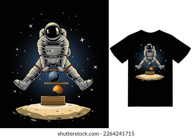 Astronaut circus illustration with tshirt design premium vector the Concept of Isolated Technology. Flat Cartoon Style Suitable for Landing Web Pages,T shirt, Flyers, Stickers