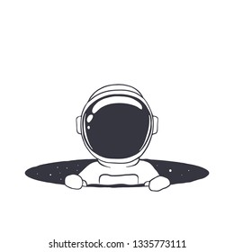 an astronaut climb out from the hole of space.Vector illustration