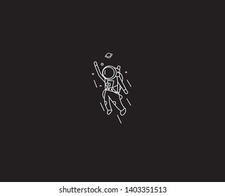 Astronaut climbs the stairs - Flat Line Art Design Illustration.