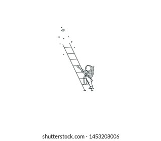 Astronaut climbs the stairs - Flat Line Art Design Illustration.