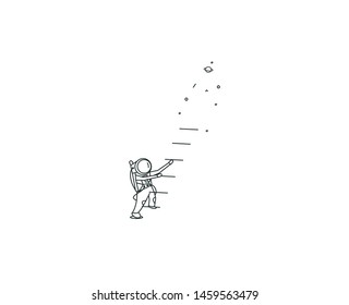Astronaut climbs the stairs - Flat Line Art Design Illustration.