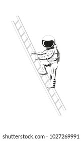 
The astronaut climbs the stairs without a background. Isolated. Vector drawing.
