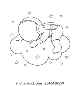 Astronaut is in a cloud and sleeping with the stars for coloring