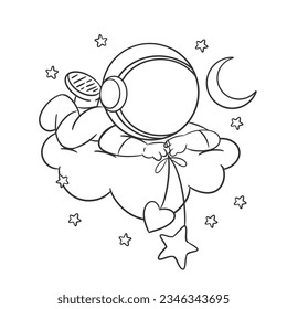 Astronaut in the cloud with stars for coloring