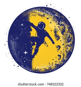 Astronaut color retro tattoo and t-shirt design. Spaceman new planets retro poster. Research symbol Universe 