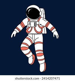 Astronaut colored outline. Isolated doodle Astronaut with colored. Hand drawn vector art