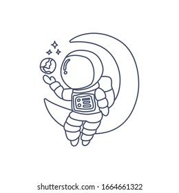 Astronaut coloring book line art design vector illustration. Space separate objects. Space hand drawn doodle design elements.