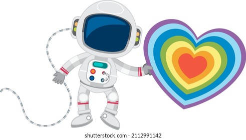 Astronaut with colourful rainbow  heart illustration