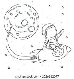 astronaut come back after mission to moon.Spaceman adventure.Childish vector illustration