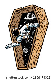 Astronaut come out of the coffin illustration
