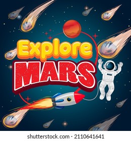 Astronaut with comet and asteroid poster illustration