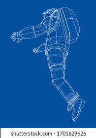 Astronaut concept. Vector rendering of 3d. Wire-frame style. The layers of visible and invisible lines are separated