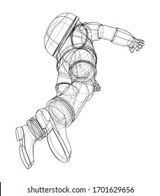 Astronaut concept. Vector rendering of 3d. Wire-frame style. The layers of visible and invisible lines are separated