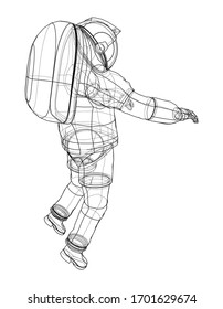 Astronaut concept. Vector rendering of 3d. Wire-frame style. The layers of visible and invisible lines are separated
