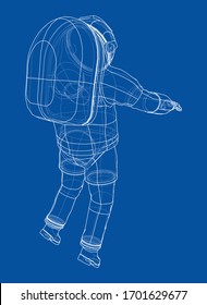 Astronaut concept. Vector rendering of 3d. Wire-frame style. The layers of visible and invisible lines are separated