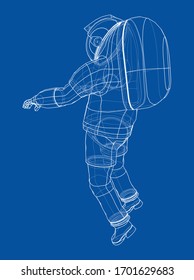 Astronaut concept. Vector rendering of 3d. Wire-frame style. The layers of visible and invisible lines are separated