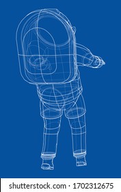 Astronaut concept. Vector rendering of 3d. Wire-frame style. The layers of visible and invisible lines are separated