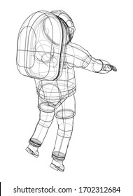 Astronaut concept. Vector rendering of 3d. Wire-frame style. The layers of visible and invisible lines are separated
