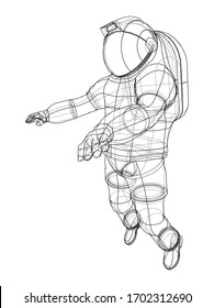 Astronaut concept. Vector rendering of 3d. Wire-frame style. The layers of visible and invisible lines are separated