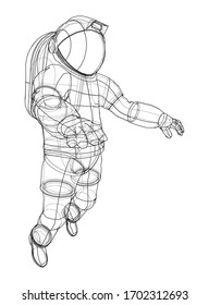 Astronaut concept. Vector rendering of 3d. Wire-frame style. The layers of visible and invisible lines are separated