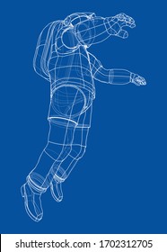 Astronaut concept. Vector rendering of 3d. Wire-frame style. The layers of visible and invisible lines are separated