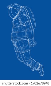 Astronaut concept. Vector rendering of 3d. Wire-frame style. The layers of visible and invisible lines are separated