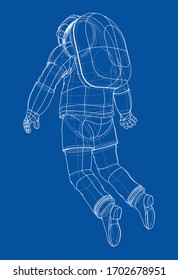 Astronaut concept. Vector rendering of 3d. Wire-frame style. The layers of visible and invisible lines are separated