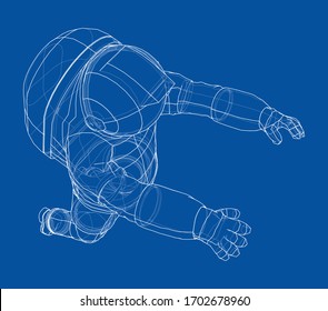 Astronaut concept. Vector rendering of 3d. Wire-frame style. The layers of visible and invisible lines are separated