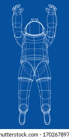Astronaut concept. Vector rendering of 3d. Wire-frame style. The layers of visible and invisible lines are separated