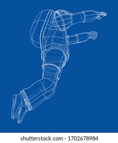 Astronaut concept. Vector rendering of 3d. Wire-frame style. The layers of visible and invisible lines are separated