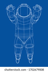 Astronaut concept. Vector rendering of 3d. Wire-frame style. The layers of visible and invisible lines are separated