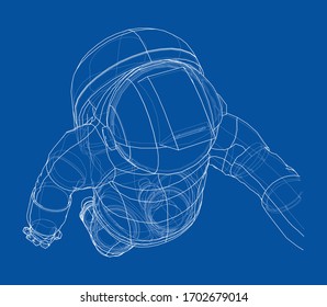 Astronaut concept. Vector rendering of 3d. Wire-frame style. The layers of visible and invisible lines are separated