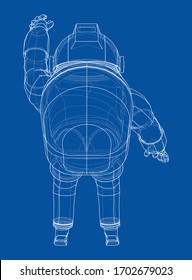 Astronaut concept. Vector rendering of 3d. Wire-frame style. The layers of visible and invisible lines are separated