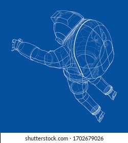 Astronaut concept. Vector rendering of 3d. Wire-frame style. The layers of visible and invisible lines are separated