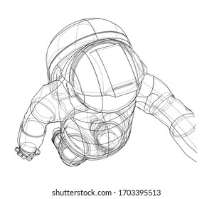 Astronaut concept. Vector rendering of 3d. Wire-frame style. The layers of visible and invisible lines are separated