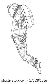 Astronaut concept. Vector rendering of 3d. Wire-frame style. The layers of visible and invisible lines are separated