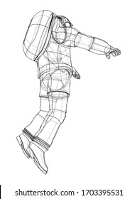 Astronaut concept. Vector rendering of 3d. Wire-frame style. The layers of visible and invisible lines are separated