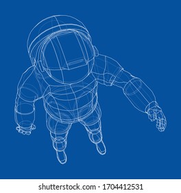Astronaut concept. Vector rendering of 3d. Wire-frame style. The layers of visible and invisible lines are separated