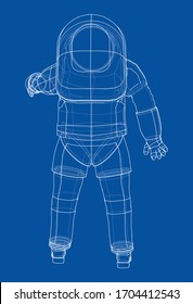 Astronaut concept. Vector rendering of 3d. Wire-frame style. The layers of visible and invisible lines are separated